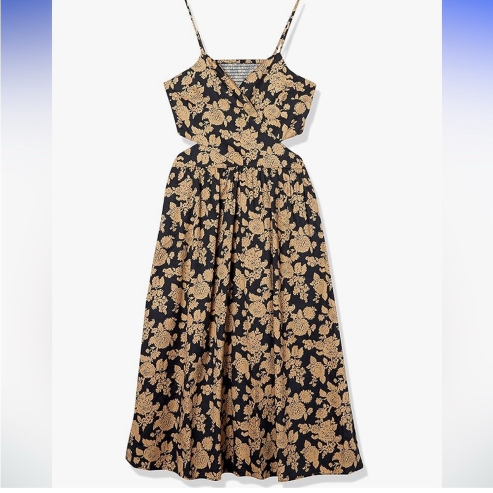 Women’s The Drop plus 5X black midi dress floral pattern cutout sides w/pockets